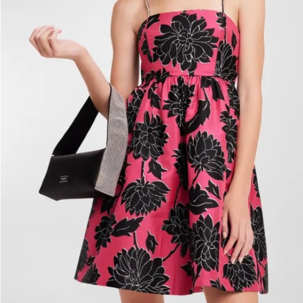 Kate Spade Pink and Black Brocade Floral Mini Dress